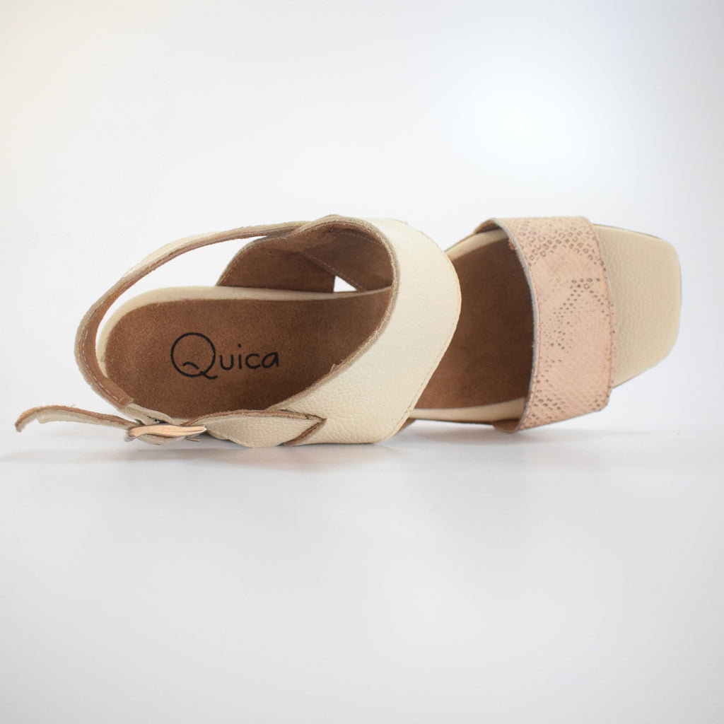 Sandalia Vestir Taco Cuadrado Cuero Natural