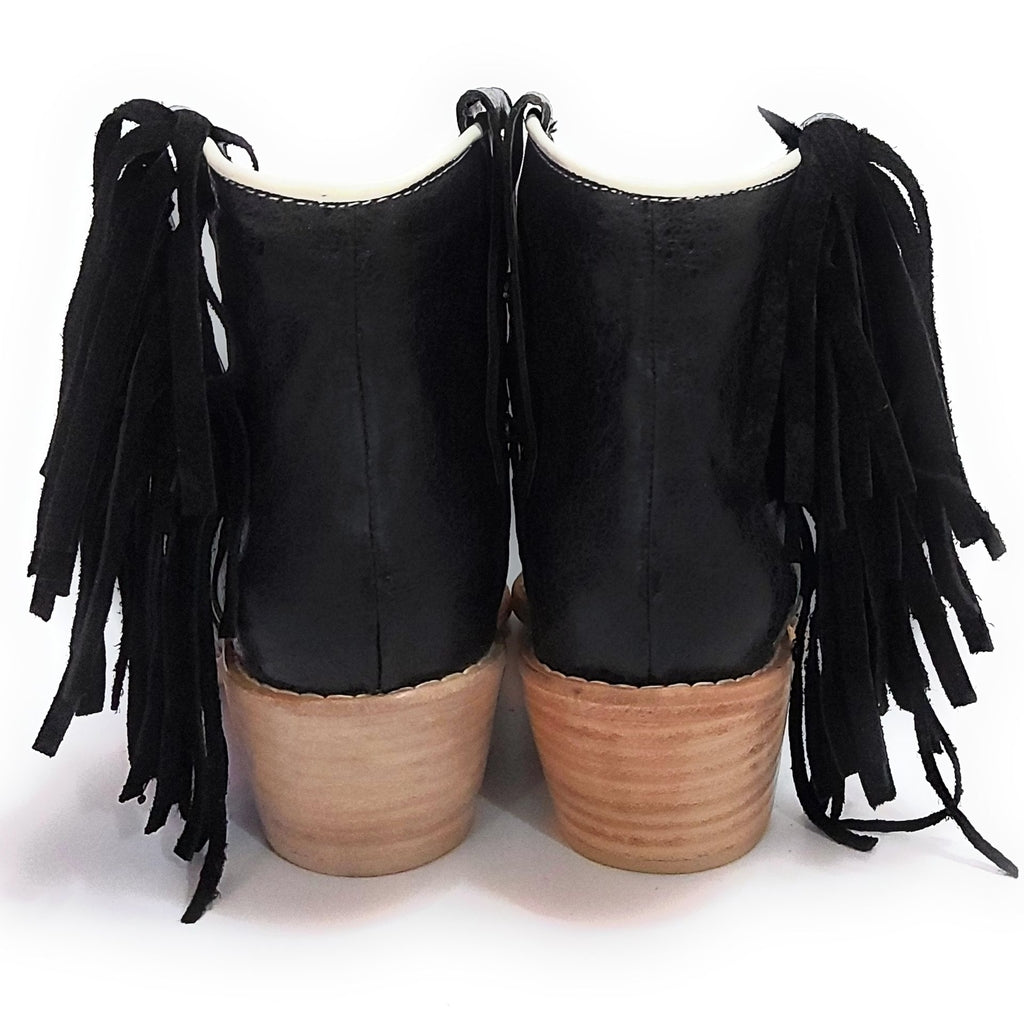 Botas Texanas Cortas Mujer Charros Cuero Flecos Quica Motoco