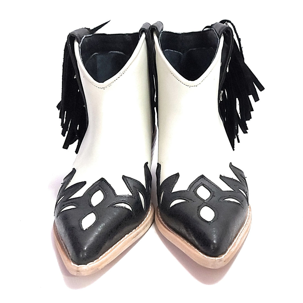 Botas Texanas Cortas Mujer Charros Cuero Flecos Quica Motoco
