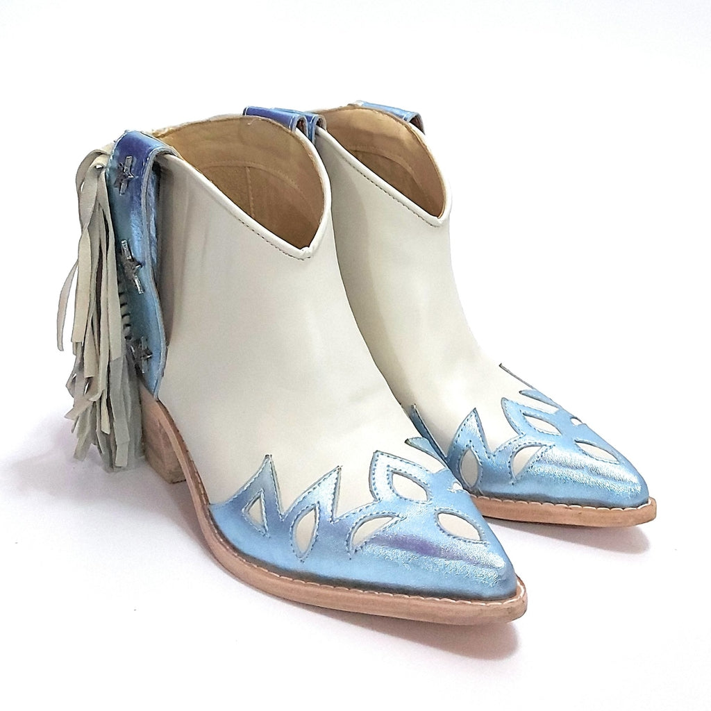 Botas Texanas Cortas Mujer Charros Cuero Flecos Quica Motoco