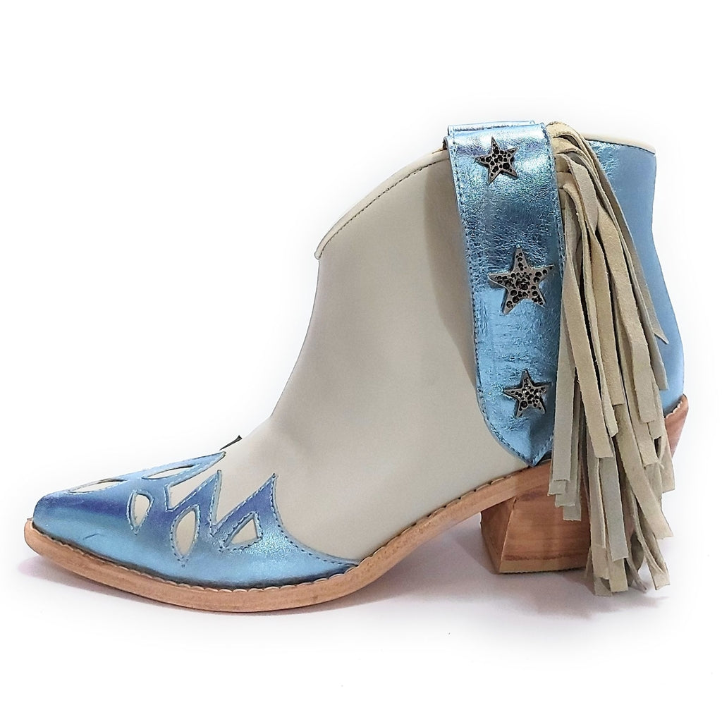Botas Texanas Cortas Mujer Charros Cuero Flecos Quica Motoco