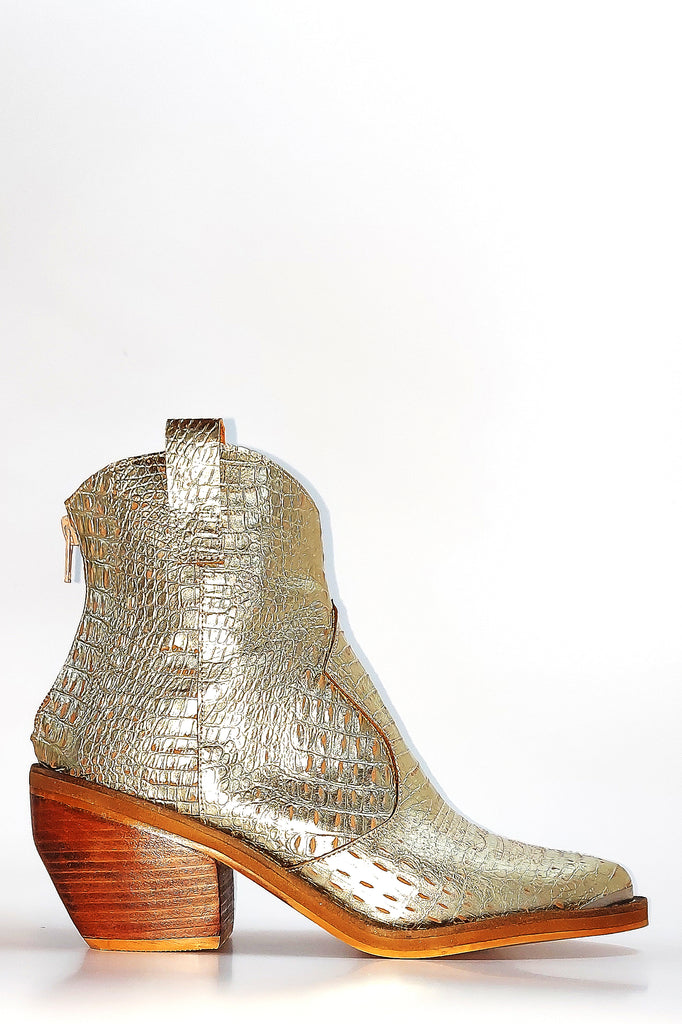 Texanas Entallada Cuero Crocco Metal Quica Quemu