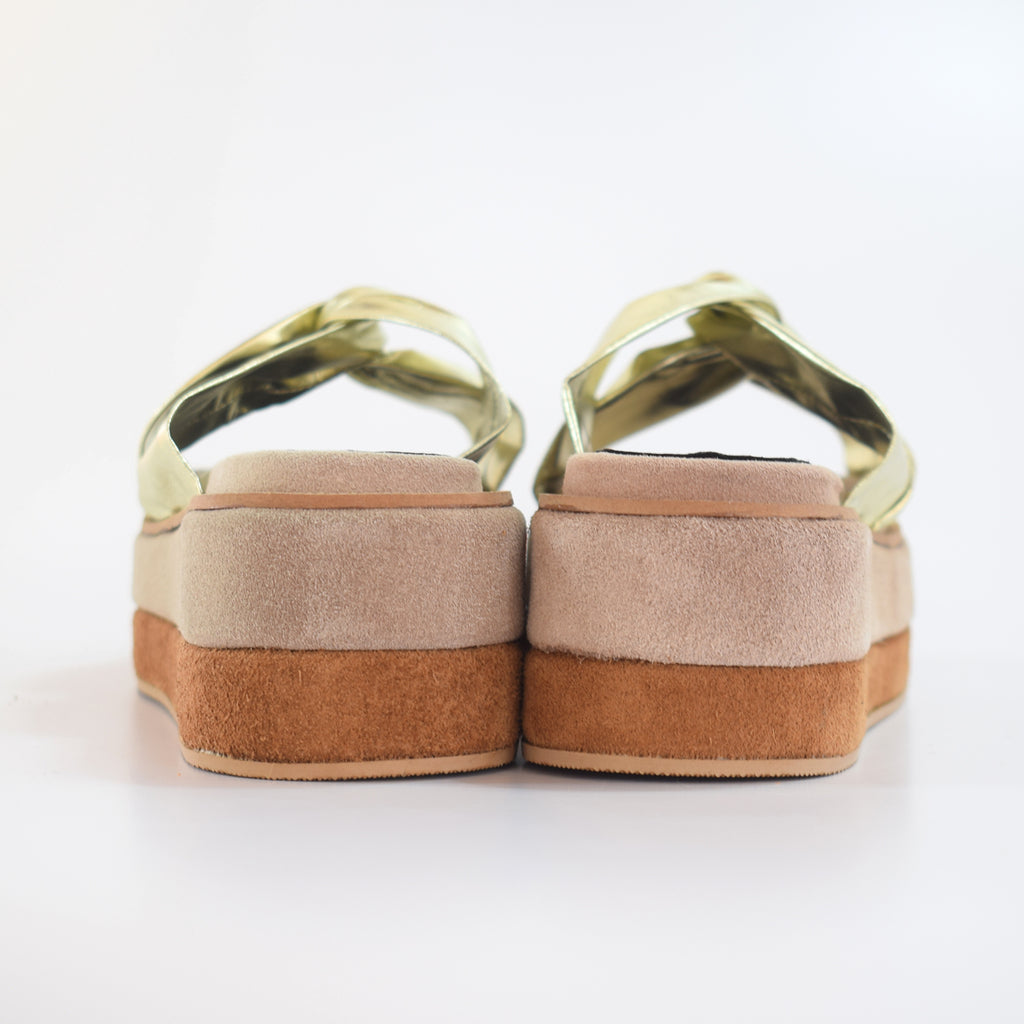 Plataformas Sandalias Cuero Platino Base Moda Tendencia Quica